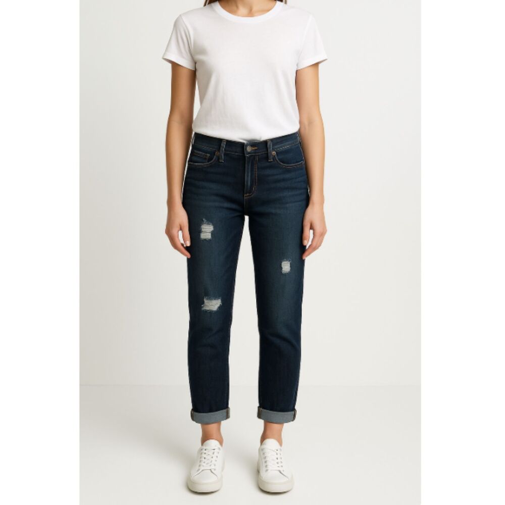 J Brand Women's Jeans Size 25 / 0 Boyfriend Fit Cuffed Distressed Denim Dark